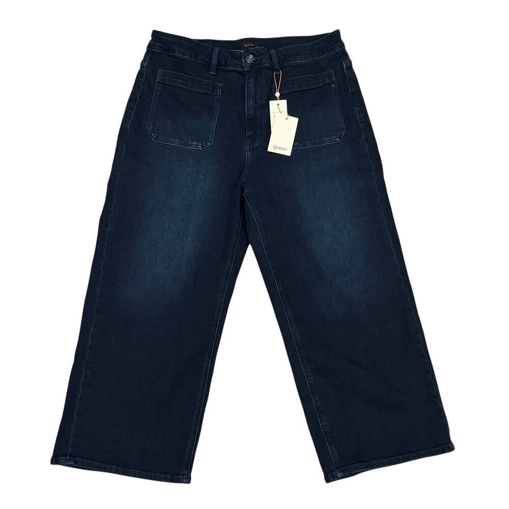 Quince Womens 33x24 Bella High Rise Patch Pocket Wide Leg Jeans Blue Cropped NWT